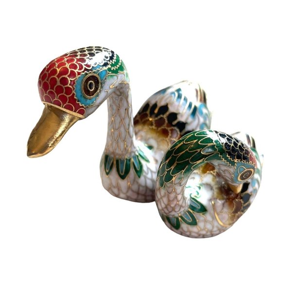 Other - Vintage Cloisonne Enamel Pair of Ducks Figurine Vibrant Colors Water Fowl